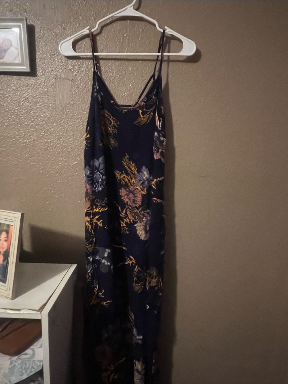Xhilaration Navy Floral Slip Maxi Dress with Pink and Gold Accents